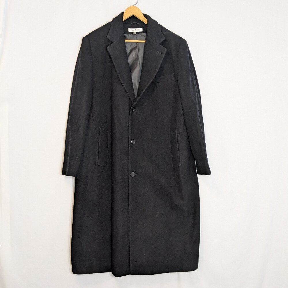 HARVE BENARD Black Wool Single Breasted Lined Trench Coat; Men's Size 46R